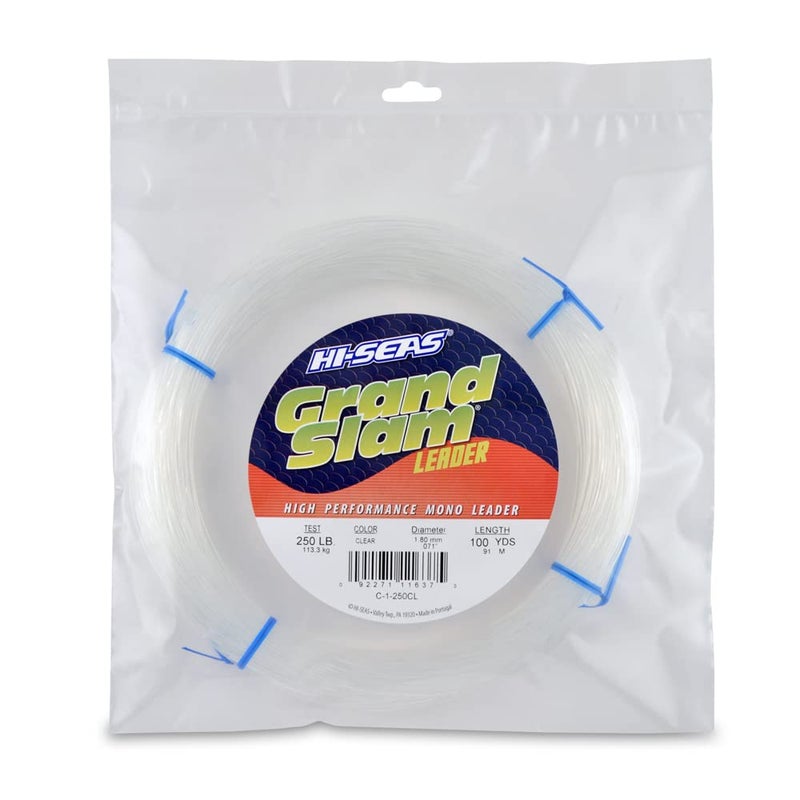Hi-Seas زعيم الخيط الأحادي Grand Slam، اختبار 250 رطل / 113.3 كجم، قطر 071 بوصة / 1.80 مم، شفاف، 100 ياردة / 91 م - Image 1